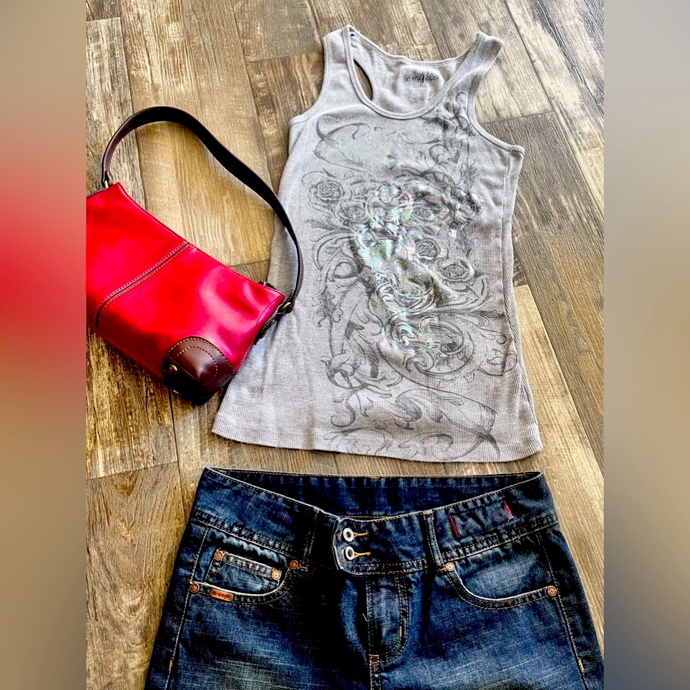 Sexy Y2K Angels & Roses Graphic Tank Top • Angels brand • Large • vintage 2000s